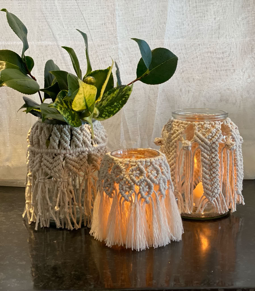 Beautiful macrame glass bottle decoration clothing